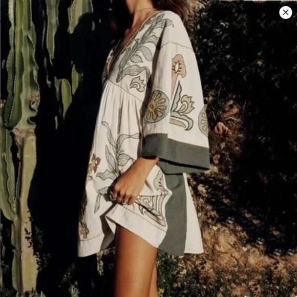 Zara embroidered tunic dress, Fits XS-L, boho embroidered babydoll dress - Picture 5 of 9